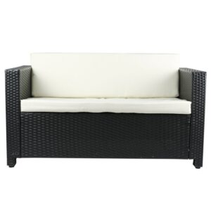 Canapé extérieur en résine tressée avec coussins en location pour mariage et événement