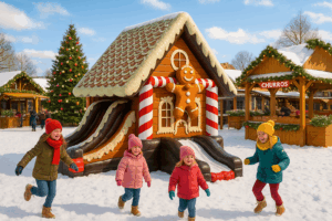 château gonflable Noël la maison de ti biscuit en location WeLocation Vendée