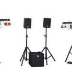 Pack son et lumières professionnel avec deux pieds en T, mixette Bluetooth et éclairage LED