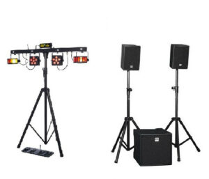 Pack son et lumières professionnel avec pied en T, mixette Bluetooth et câble ordinateur