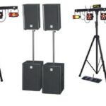 Pack son et lumières professionnel 300 personnes avec 2 pieds en T et mixette Bluetooth