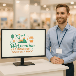 Écran TV 80 cm en location, idéal pour diffusion vidéo, salon, mariage ou stand professionnel