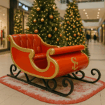 Traîneau du Père Noël en résine rouge et doré pour décor de Noël, marché, vitrine ou photo souvenir
